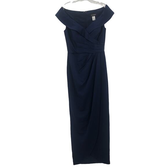 La Femme 25206 Wrap V-Neck Side Slit Maxi Dress Sleeveless Navy Blue Size 4 - Picture 4 of 9